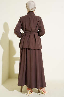 İp Kuşaklı Etekli Tensel İkili Takım Kahve - İkili Takım