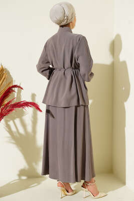 İp Kuşaklı Etekli Tensel İkili Takım Vizon - İkili Takım