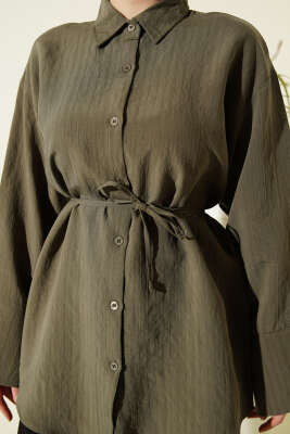 İp Kuşaklı Geniş Kollu Modal Gömlek Haki - Gömlek