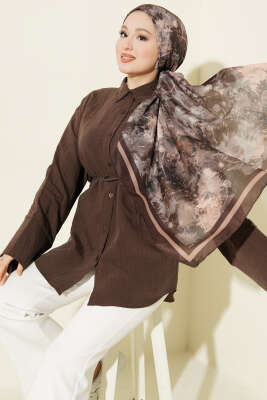 İp Kuşaklı Geniş Kollu Modal Gömlek Kahve - DESTİNA