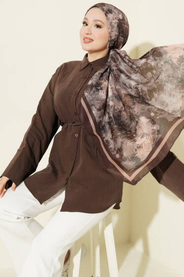 İp Kuşaklı Geniş Kollu Modal Gömlek Kahve - Gömlek