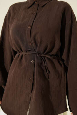 İp Kuşaklı Geniş Kollu Modal Gömlek Kahve - Gömlek