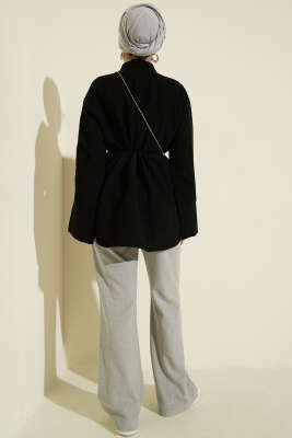 İp Kuşaklı Geniş Kollu Modal Gömlek Siyah - Gömlek