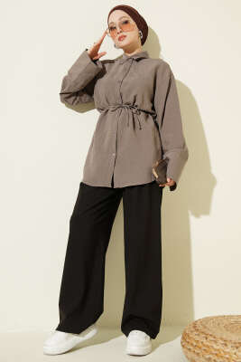 İp Kuşaklı Geniş Kollu Modal Gömlek Vizon - Gömlek