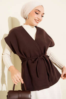 İp Kuşaklı Kaşe Yelek Acı Kahve - MD TREND