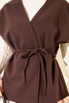 İp Kuşaklı Kaşe Yelek Acı Kahve - Yelek