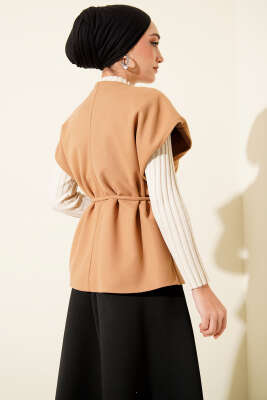 İp Kuşaklı Kaşe Yelek Camel - Yelek