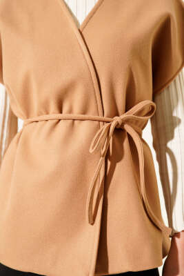 İp Kuşaklı Kaşe Yelek Camel - Yelek