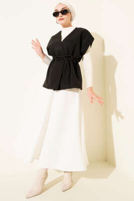 İp Kuşaklı Kaşe Yelek Siyah - Yelek