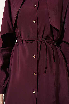 İp Kuşaklı Kol Pelerinli Gömlek Bordo - Gömlek