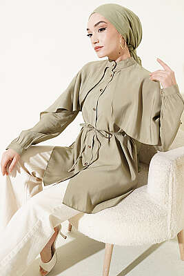 İp Kuşaklı Kol Pelerinli Gömlek Çağla Yeşili 