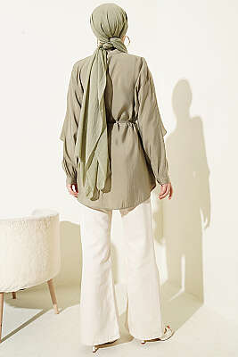 İp Kuşaklı Kol Pelerinli Gömlek Çağla Yeşili - Gömlek