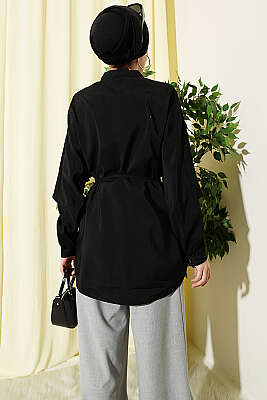 İp Kuşaklı Kol Pelerinli Gömlek Siyah - Gömlek