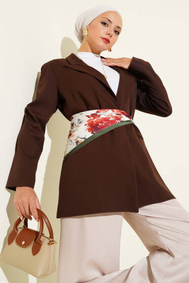 İp Kuşaklı Kruvaze Yaka Ceket Kahve - Ceket