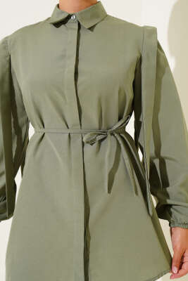 İp Kuşaklı Omuz Pelerinli Gömlek Çağla Yeşili - Yılın Fırsatı