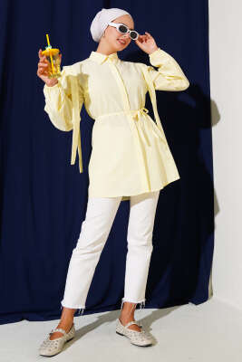 İp Kuşaklı Omuz Pelerinli Gömlek Sarı - Yılın Fırsatı