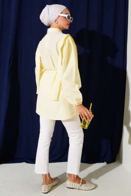 İp Kuşaklı Omuz Pelerinli Gömlek Sarı - Yılın Fırsatı