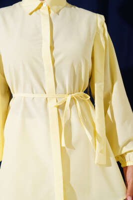 İp Kuşaklı Omuz Pelerinli Gömlek Sarı - Yılın Fırsatı