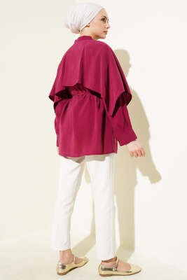 İp Kuşaklı Omuz Pelerinli Tencel Gömlek Bordo - 700-1000 TL Ürünler