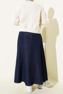 İp Yan Bağlamalı Kot Etek Lacivert - Etek