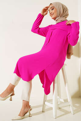 İpi Aksesuar Detaylı Uzun Tunik Fuşya 