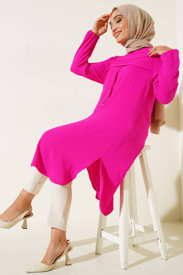 İpi Aksesuar Detaylı Uzun Tunik Fuşya - Tunik