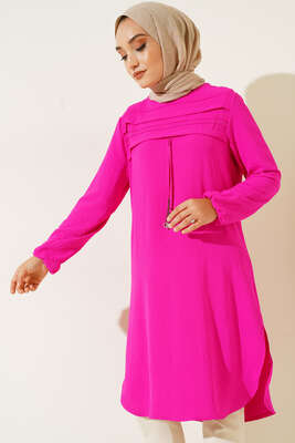 İpi Aksesuar Detaylı Uzun Tunik Fuşya - Tunik