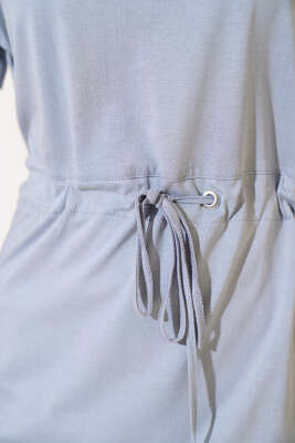 İpli Kısa Kol Elbise Gri - Kadın Giyim Modelleri