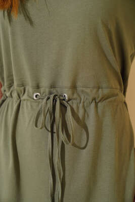 İpli Kısa Kol Elbise Haki - Kadın Giyim Modelleri