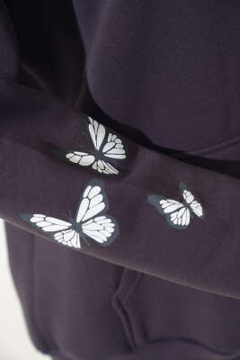 İskelet Kafa Baskılı Üç İplik Sweatshirt Antrasit - Kadın Giyim Modelleri