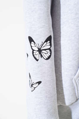 İskelet Kafa Baskılı Üç İplik Sweatshirt Gri - Kadın Giyim Modelleri