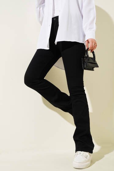 İspanyol Bol Paça Pantolon Siyah - Pantolon