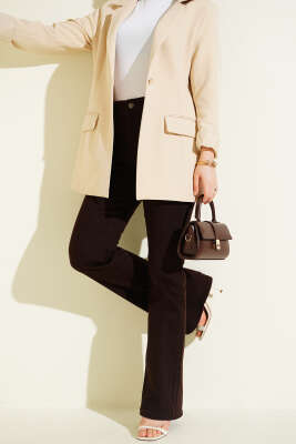 İspanyol Düğmeli Paça Kot Pantolon Kahve - BLUE HİLL(ZER)