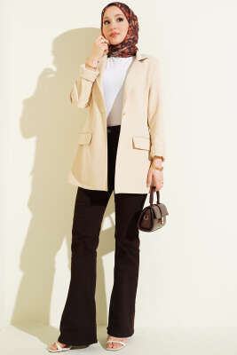 İspanyol Düğmeli Paça Kot Pantolon Kahve - Pantolon