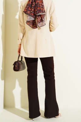 İspanyol Düğmeli Paça Kot Pantolon Kahve - Pantolon