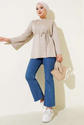 İspanyol Kol Bağcıklı Tunik Bej - Yılın Fırsatı