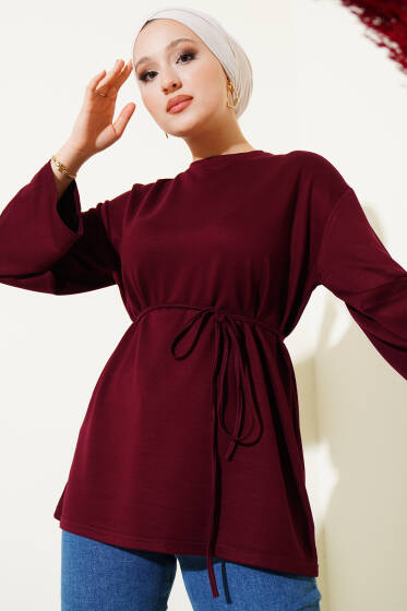 İspanyol Kol Bağcıklı Tunik Bordo - Tunik