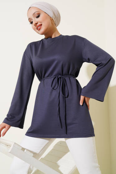 İspanyol Kol Bağcıklı Tunik Füme - Tunik