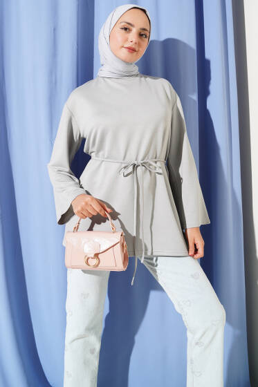 İspanyol Kol Bağcıklı Tunik Gri - Yılın Fırsatı