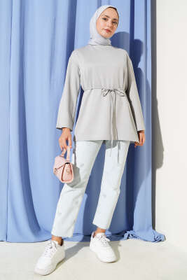 İspanyol Kol Bağcıklı Tunik Gri - Yılın Fırsatı