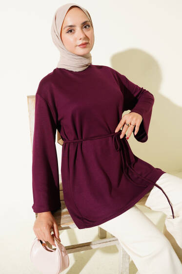 İspanyol Kol Bağcıklı Tunik Mürdüm - Tunik