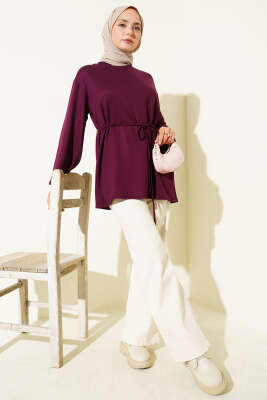 İspanyol Kol Bağcıklı Tunik Mürdüm - Yılın Fırsatı