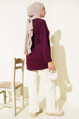 İspanyol Kol Bağcıklı Tunik Mürdüm - Yılın Fırsatı