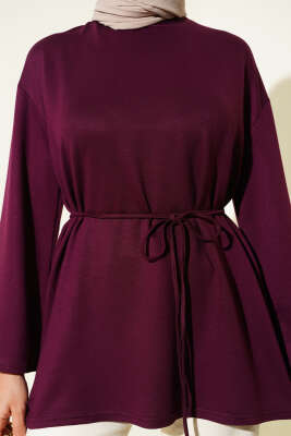 İspanyol Kol Bağcıklı Tunik Mürdüm - Yılın Fırsatı