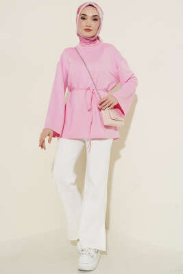 İspanyol Kol Bağcıklı Tunik Pembe - Tunik