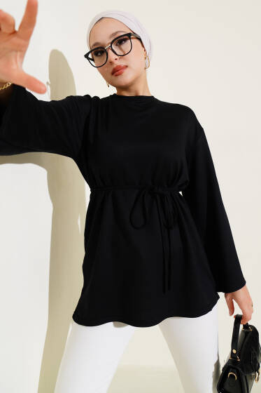 İspanyol Kol Bağcıklı Tunik Siyah - Yılın Fırsatı