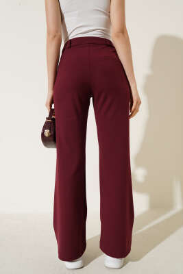 İspanyol Paça Bel Düğmeli Pantolon Bordo - Kadın Giyim Modelleri