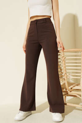 İspanyol Paça Bel Düğmeli Pantolon Kahve - Kadın Giyim Modelleri