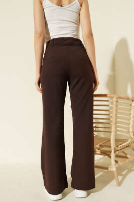 İspanyol Paça Bel Düğmeli Pantolon Kahve - Kadın Giyim Modelleri
