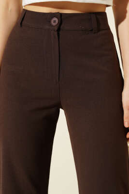 İspanyol Paça Bel Düğmeli Pantolon Kahve - Kadın Giyim Modelleri